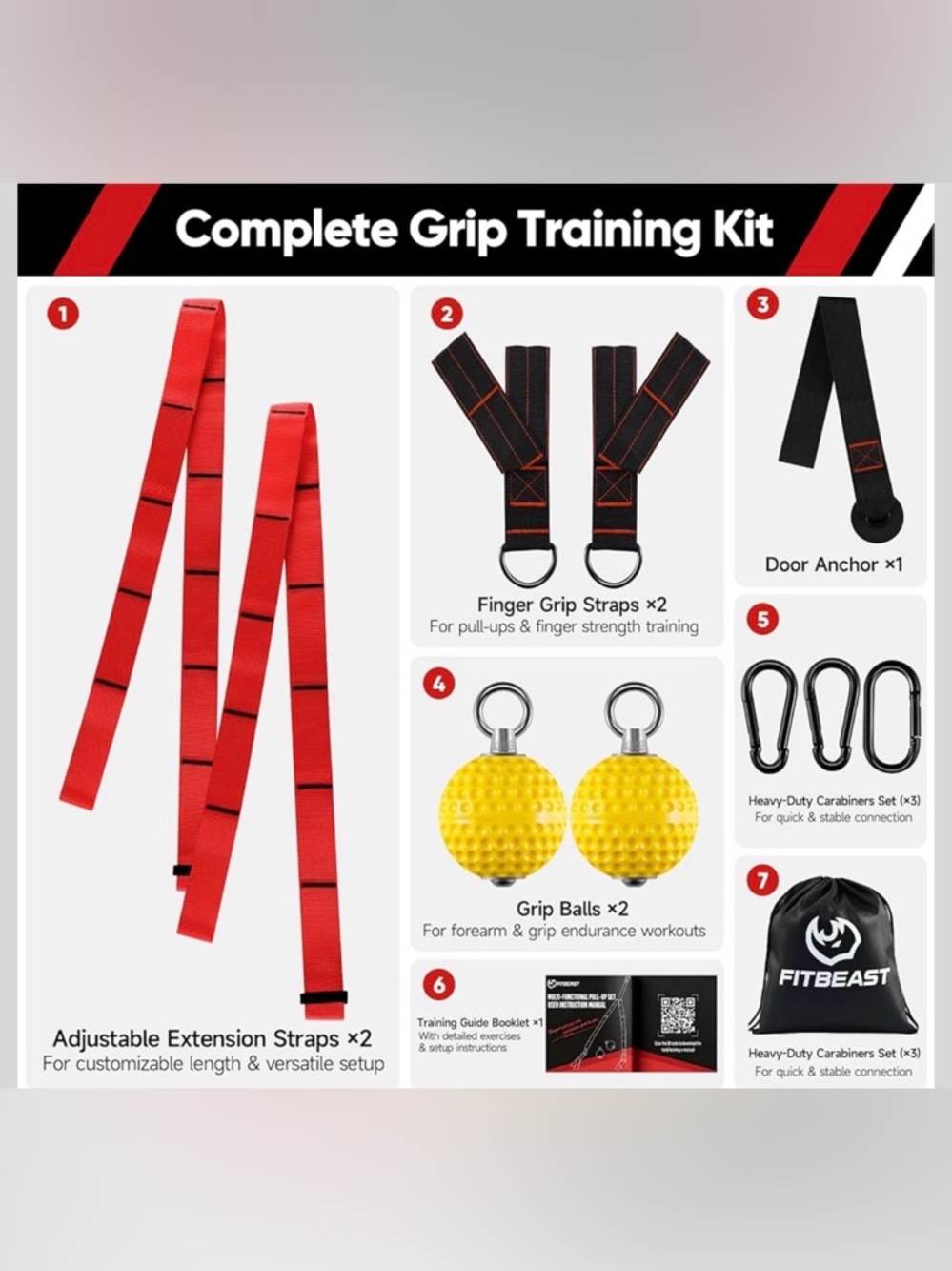 Red Grip Training Kit - Fitness Hand Strength Straps & Balls